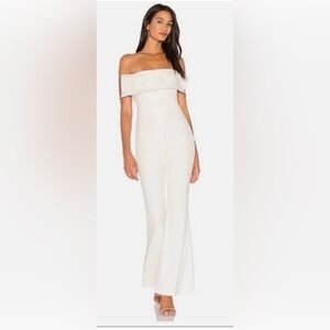 Stylestalker Off-Shoulder White Jumpsuit beautiful gold accents.. worn once
